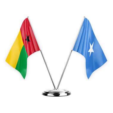 Two table flags isolated on white background 3d illustration, guinea-bissau and somalia