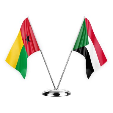 Two table flags isolated on white background 3d illustration, guinea-bissau and sudan