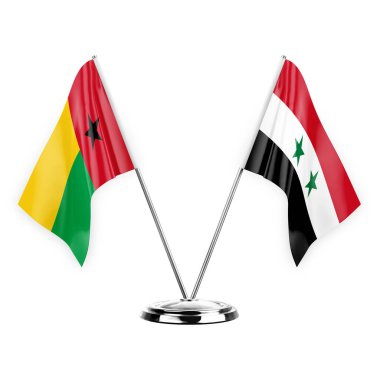 Two table flags isolated on white background 3d illustration, guinea-bissau and syria