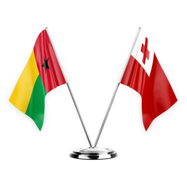 Two table flags isolated on white background 3d illustration, guinea-bissau and tonga