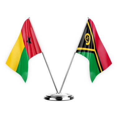 Two table flags isolated on white background 3d illustration, guinea-bissau and vanuatu