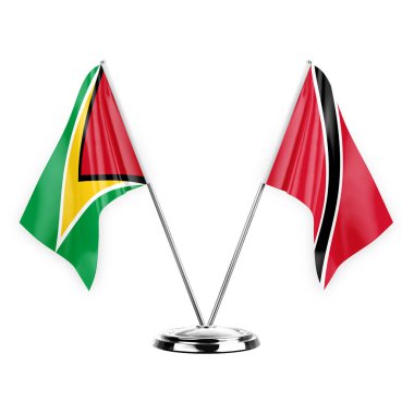 Two table flags isolated on white background 3d illustration, guyana and tobago