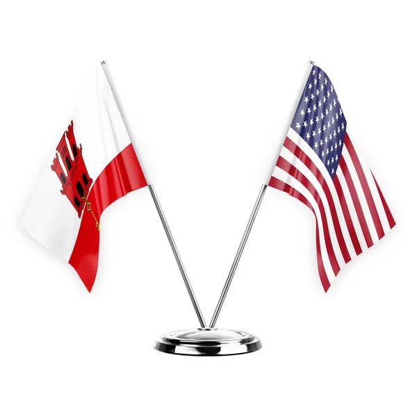 Two Table Flags Isolated White Background Illustration Gibraltar Usa — Stockfoto