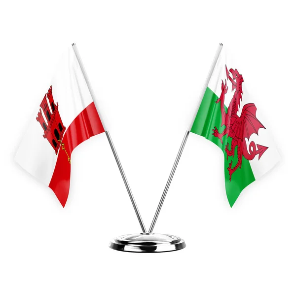 Two Table Flags Isolated White Background Illustration Gibraltar Wales — 图库照片