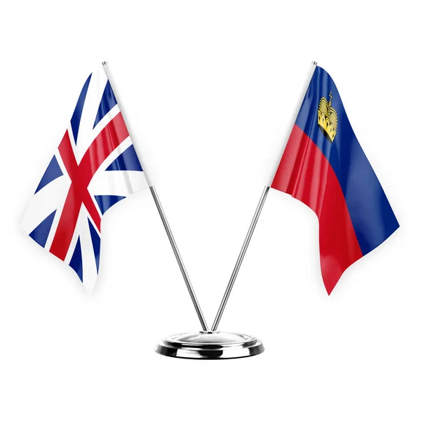 Two Table Flags Isolated White Background Illustration Great Britain Liechtenstein — Fotografia de Stock