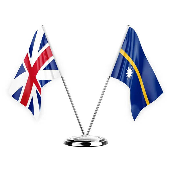 Two Table Flags Isolated White Background Illustration Great Britain Nauru — Fotografia de Stock