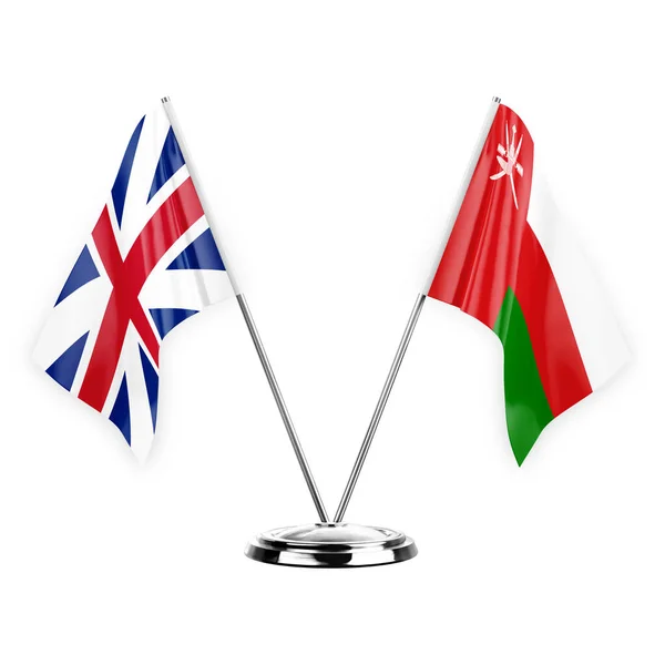 Two Table Flags Isolated White Background Illustration Great Britain Oman — 图库照片
