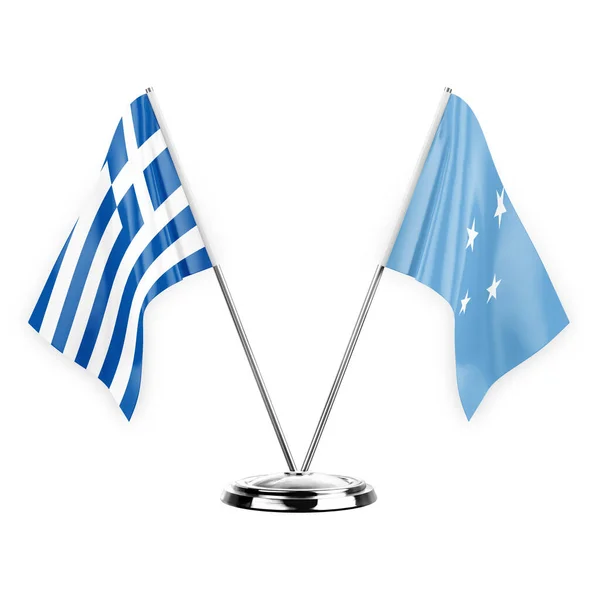 Δύο Σημαίες Πίνακα Απομονώνονται Λευκό Φόντο Εικονογράφηση Ελλάδα Και Μικρονησία — Φωτογραφία Αρχείου