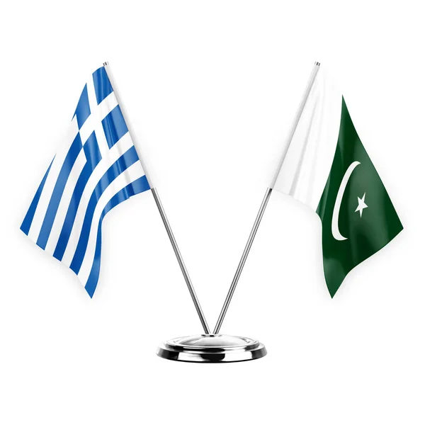 Two Table Flags Isolated White Background Illustration Greece Pakistan — 图库照片
