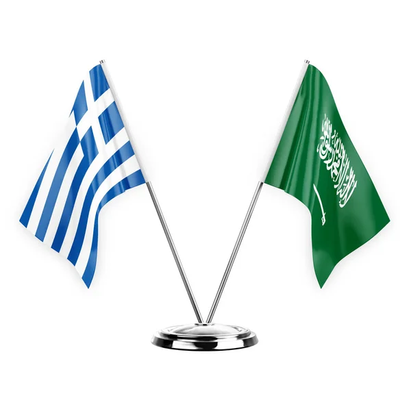 Два Столові Прапори Ізольовані Білому Тлі Ілюстрація Греція Саудівська Аравія — стокове фото