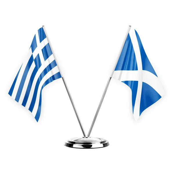 Δύο Σημαίες Πίνακα Απομονώνονται Λευκό Φόντο Εικονογράφηση Ελλάδα Και Σκωτία — Φωτογραφία Αρχείου