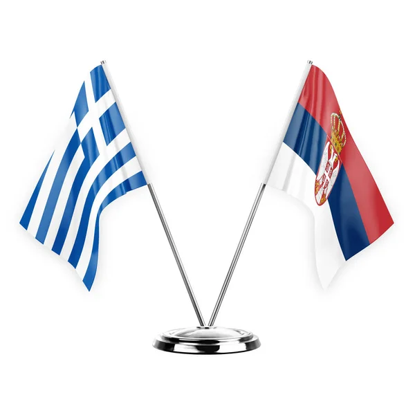 Two Table Flags Isolated White Background Illustration Greece Serbia — Stock Photo, Image