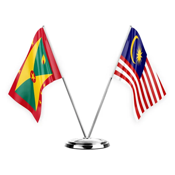 Two Table Flags Isolated White Background Illustration Grenada Malaysia — Stock Photo, Image