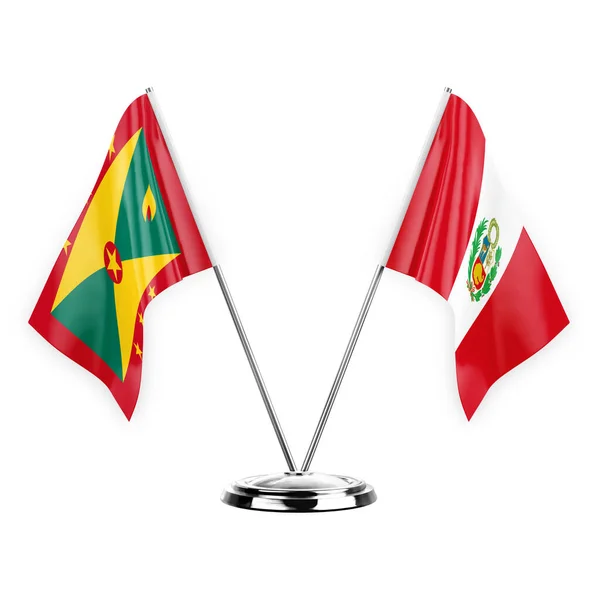 Two Table Flags Isolated White Background Illustration Grenada Peru — Stok fotoğraf