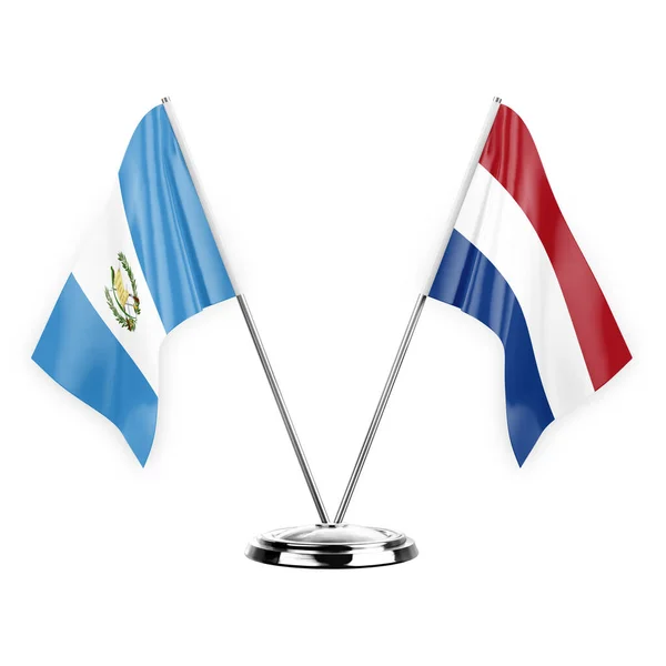 Two Table Flags Isolated White Background Illustration Guatemala Netherlands — Stockfoto