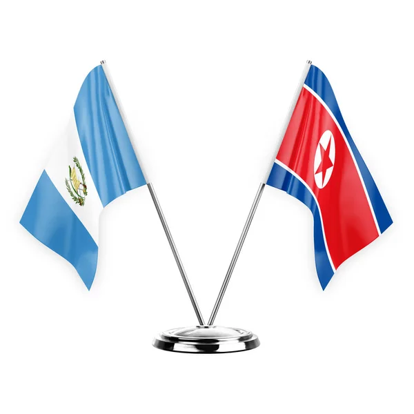 Two Table Flags Isolated White Background Illustration Guatemala North Korea — Stockfoto