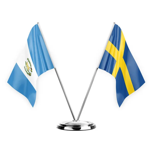 Two Table Flags Isolated White Background Illustration Guatemala Sweden — Stock fotografie