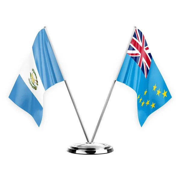 Two Table Flags Isolated White Background Illustration Guatemala Tuvalu — Stock fotografie
