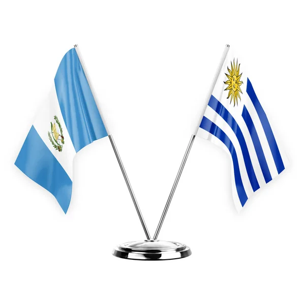 Two Table Flags Isolated White Background Illustration Guatemala Uruguay — Stock fotografie