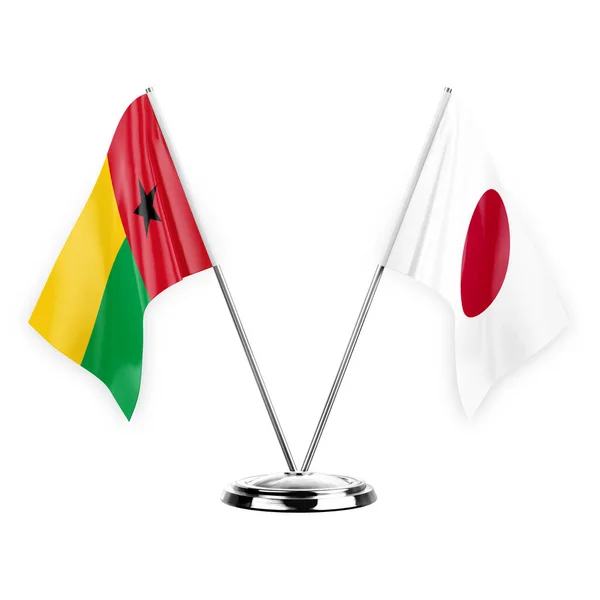 Two Table Flags Isolated White Background Illustration Guinea Bissau Japan — Fotografia de Stock