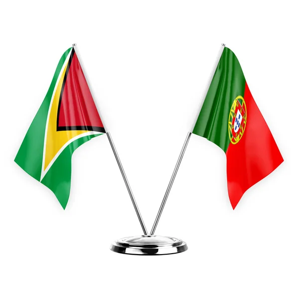 Two Table Flags Isolated White Background Illustration Guyana Portugal — Stok fotoğraf