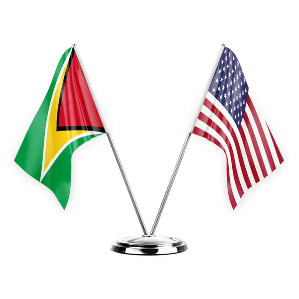 Two Table Flags Isolated White Background Illustration Guyana Usa — Stockfoto