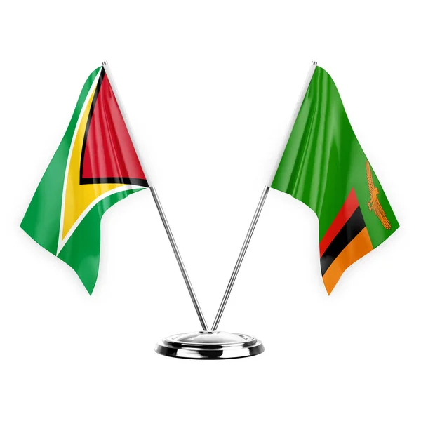 Two Table Flags Isolated White Background Illustration Guyana Zambia — 图库照片