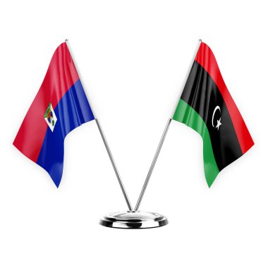 Two table flags isolated on white background 3d illustration, haiti and libya