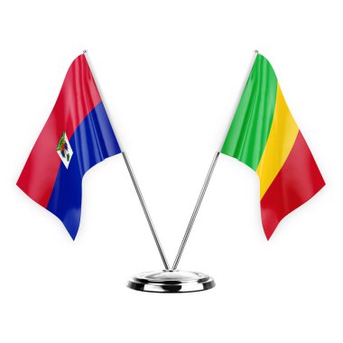 Two table flags isolated on white background 3d illustration, haiti and mali
