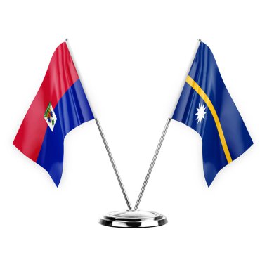 Two table flags isolated on white background 3d illustration, haiti and nauru