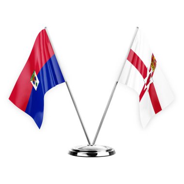 Two table flags isolated on white background 3d illustration, haiti and ireland