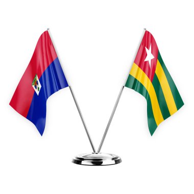 Two table flags isolated on white background 3d illustration, haiti and togo