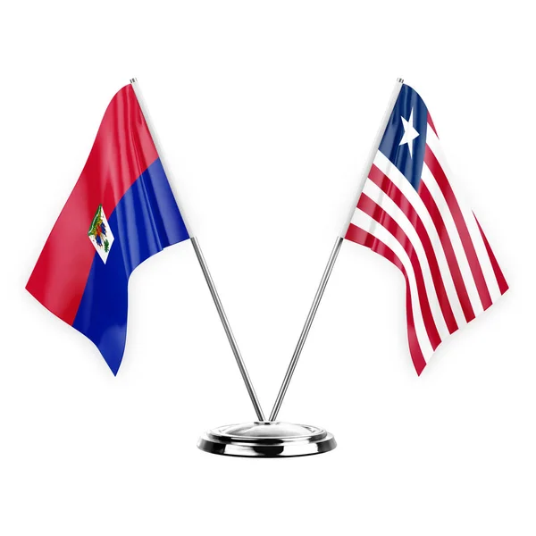 Два Столові Прапори Ізольовані Білому Тлі Ілюстрації Гаїті Ліберії — стокове фото