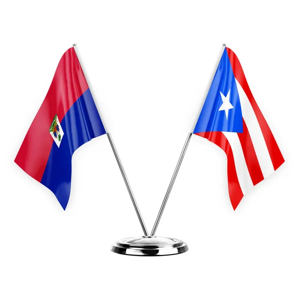 Two Table Flags Isolated White Background Illustration Haiti Puerto Rico — ストック写真