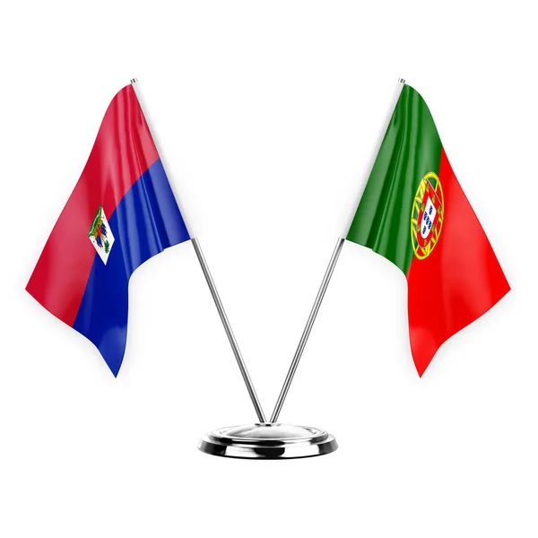 Two Table Flags Isolated White Background Illustration Haiti Portugal — Stok fotoğraf