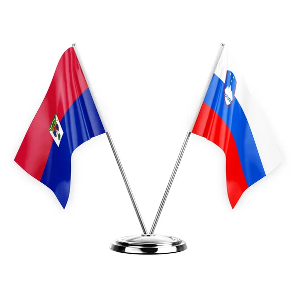 Two Table Flags Isolated White Background Illustration Haiti Slovenia — Stock Photo, Image