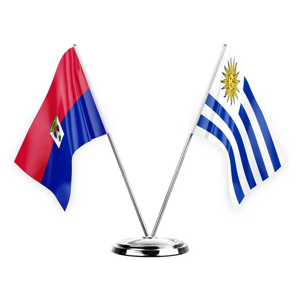 Two Table Flags Isolated White Background Illustration Haiti Uruguay — Zdjęcie stockowe