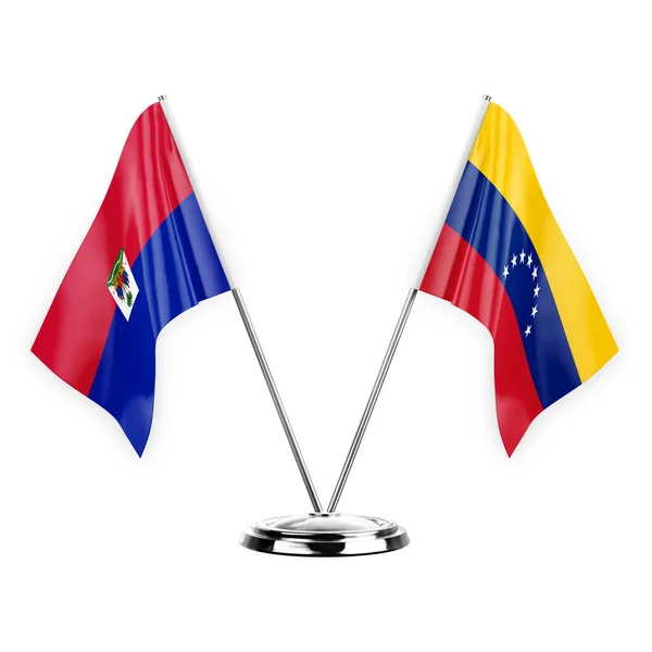 白の背景の3Dイラスト ハイティとベネズエラに隔離された2つのテーブルフラグ — ストック写真