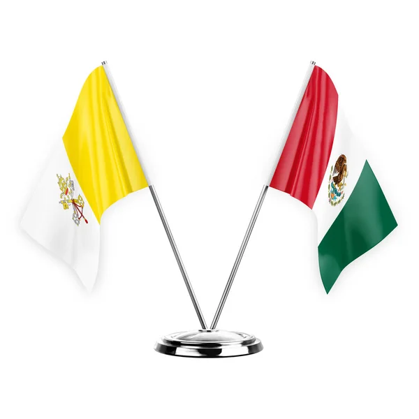 Two Table Flags Isolated White Background Illustration Holy See Mexico — Stok fotoğraf