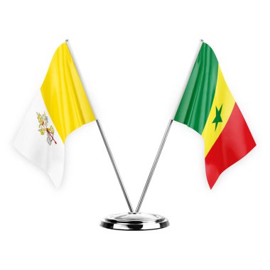 Two table flags isolated on white background 3d illustration, holy see and senegal