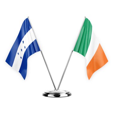 Two table flags isolated on white background 3d illustration, honduras and ireland