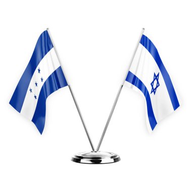 Two table flags isolated on white background 3d illustration, honduras and israel