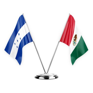 Two table flags isolated on white background 3d illustration, honduras and mexico