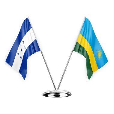 Two table flags isolated on white background 3d illustration, honduras and rwanda