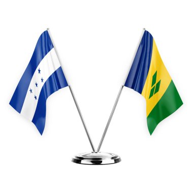 Two table flags isolated on white background 3d illustration, honduras and saint vincent and the grenadines