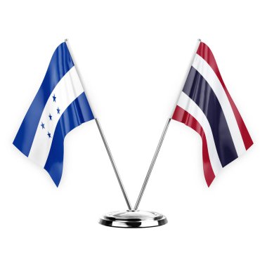 Two table flags isolated on white background 3d illustration, honduras and thailand