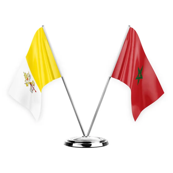 Two Table Flags Isolated White Background Illustration Holy See Morocco — Fotografia de Stock