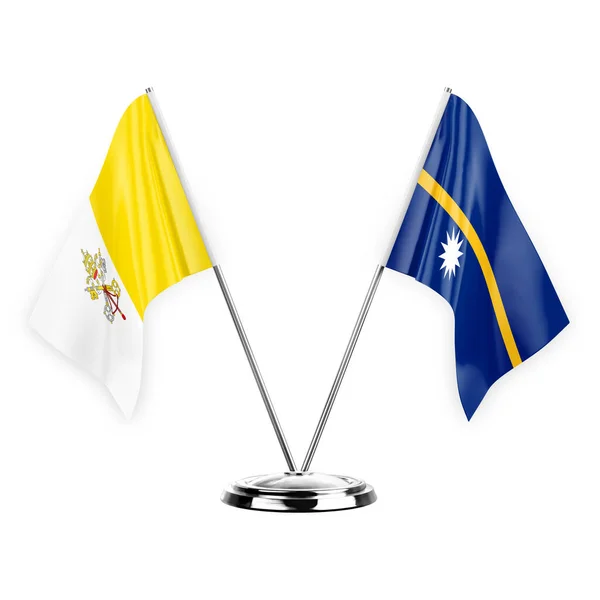 Two Table Flags Isolated White Background Illustration Holy See Nauru — Fotografia de Stock