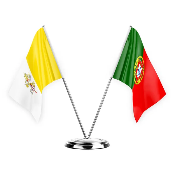 Two Table Flags Isolated White Background Illustration Holy See Portugal — Stok fotoğraf