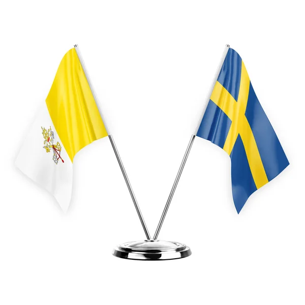 Two Table Flags Isolated White Background Illustration Holy See Sweden — Fotografia de Stock